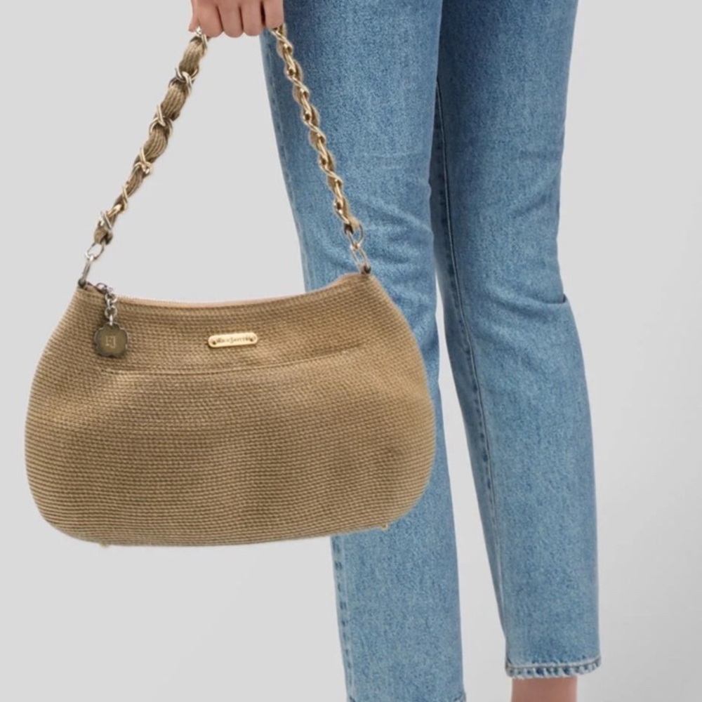 Woven Shoulder Bag in Tan with Chain Strap